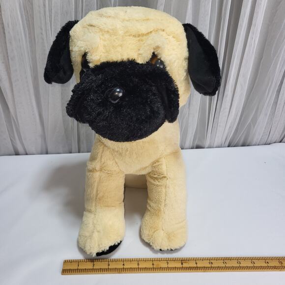 Bulldog Pug Black Tan Puppy Dog 18" Sitting Plush Stuffed Animal Classic Toy Co - Picture 10 of 11